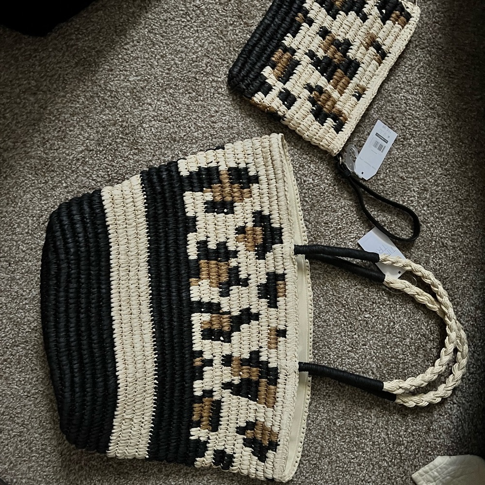 Cute, straw tote and matching clutch